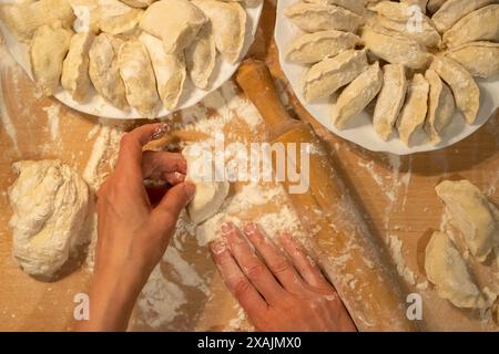 The process of making homemade dumplings Stock Photo
