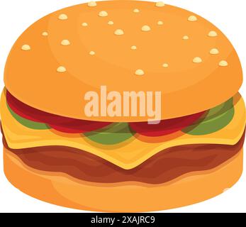 Delicious burger with lettuce, tomato, cheese and sesame seeds on a bun is waiting to be eaten Stock Vector