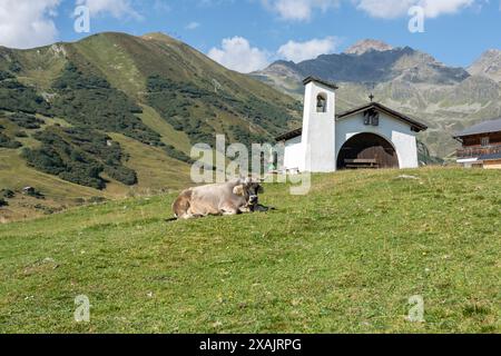 Austria, Komperdell Chapel in Serfaus. Stock Photo