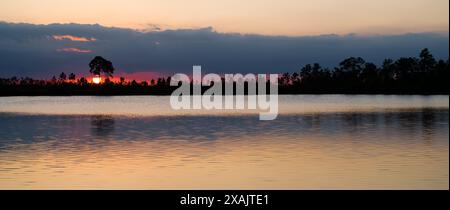 Pine Glades Lake Sunset, The Everglades National Park, Florida, USA, Stock Photo