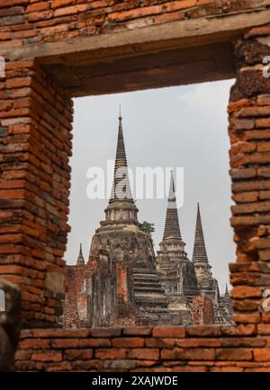 A picture of the three chedis at the Wat Phra Si Sanphet Temple. Stock Photo