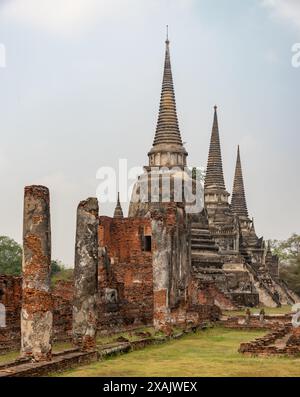 A picture of the three chedis at the Wat Phra Si Sanphet Temple. Stock Photo