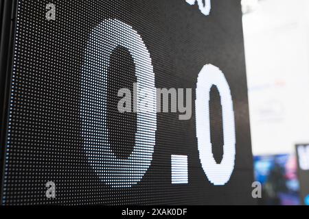 Close up of led panel with score 0 - 0 Stock Photo