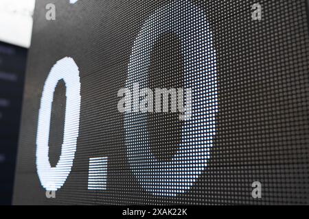 Close up of led panel with score 0 - 0 Stock Photo