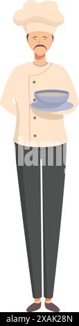 Confident chef is holding a bowl of soup, ready to serve Stock Vector