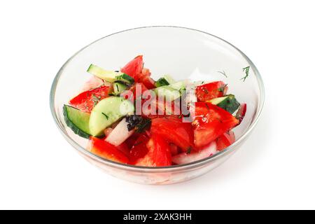 Vegetable salad in glass bowl isolated on white background Stock Photo