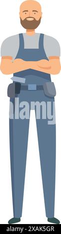 Confident construction worker smiling with arms crossed wearing tool belt Stock Vector