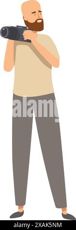Photographer taking pictures with professional camera focusing on shooting session Stock Vector