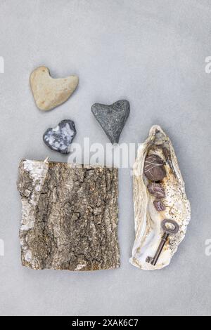 Collection of objects found on the beach, still life Stock Photo