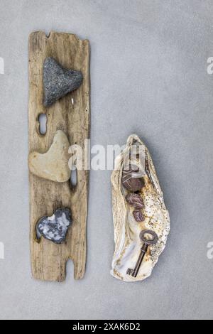 Collection of objects found on the beach, still life Stock Photo