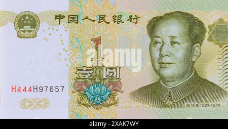 Paper currency denominations of One Yuan from China currency Chinese banknotes Reverse side Stock Photo