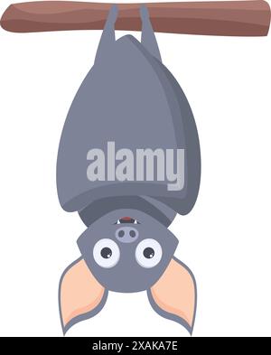 Cartoon bat hanging upside down on a tree branch smiling happily Stock Vector