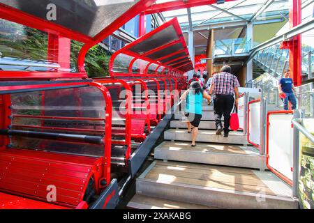 Katoomba, Australia - March 2, 2023 : Bottom station of the Scenic Railway, an incline railway going down in the Jamison Valley in the Blue Mountains Stock Photo