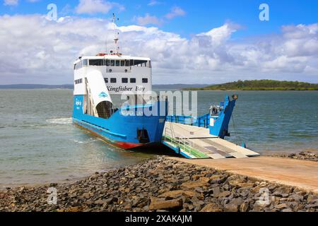 Car and passenger ferry of Kingfisher Bay to Fraser Island (K'gari), docked in Bingham in Rivers Head on the east coast of Queensland, Australia Stock Photo