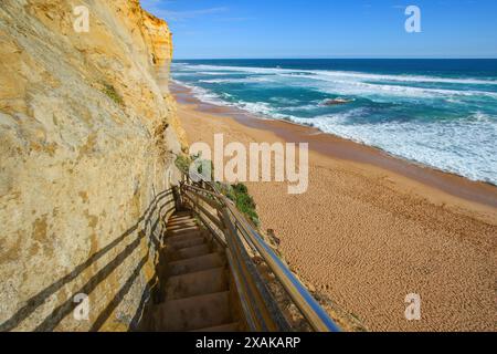 Stairway on the cliff of Gibson Steps at the Twelve Apostles Marine National Park along the Great Ocean Road in Victoria, Australia Stock Photo