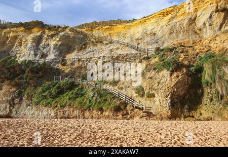 Stairway on the cliff of Gibson Steps at the Twelve Apostles Marine National Park along the Great Ocean Road in Victoria, Australia Stock Photo