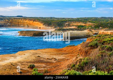 Mouth of the Sherbrooke River on the coast of the Tasman Sea in the Twelve Apostles Marine National Park along the Great Ocean Road in Victoria, Austr Stock Photo