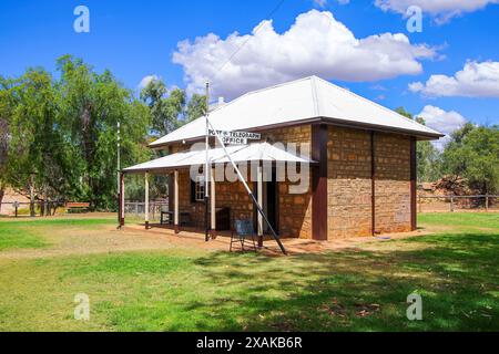 Old post and telegraph office of the Alice Springs Telegraph Station Historical Reserve in the Red Centre of Australia, connecting Darwin to Adelaide Stock Photo