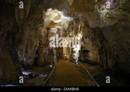 Footpath in the Stick-Tomato Cave in the Naracoorte Caves National Park in South Australia Stock Photo