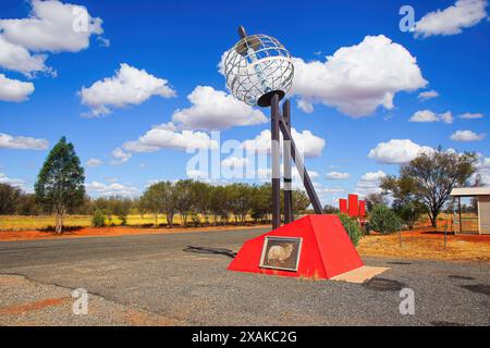 Tropic of Capricorn monument on Stuart Highway north of Alice Springs, Northern Territories, Australia - Hollow globe marking the southernmost latitud Stock Photo