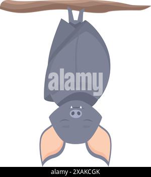 Cartoon grey bat sleeping upside down on a tree branch Stock Vector