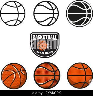 Set of  basketball labels and logos and design elements for basketball teams, tournaments, championships isolated on white background. Design element Stock Vector