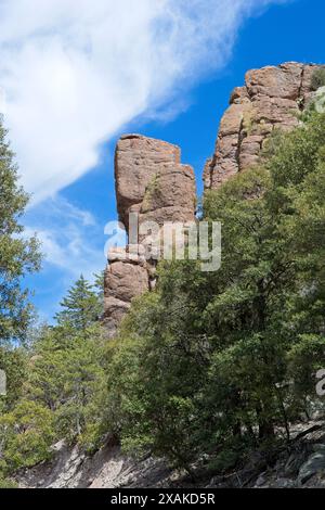 Rhyolite pinnacle formations at Chiricahua National Monument Stock Photo