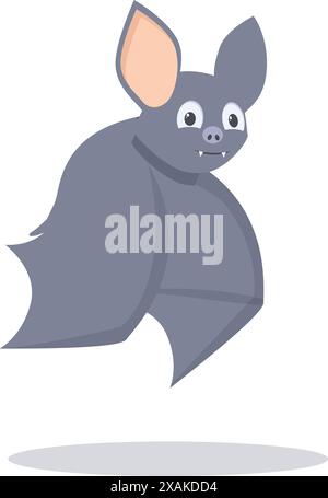 Friendly and cartoonish grey bat with big ears is flying and smiling Stock Vector
