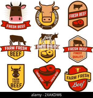 Set of fresh beef labels,icons and design element. Vector illustration. Stock Vector