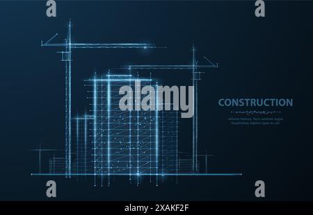 Digital construction site sketch. Building 3D Printing, Building Information Modeling Stock Vector