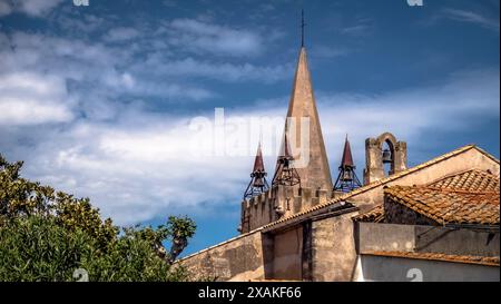Church tower of the Saint Roch parish church in Salleles d'Aude, France Stock Photo