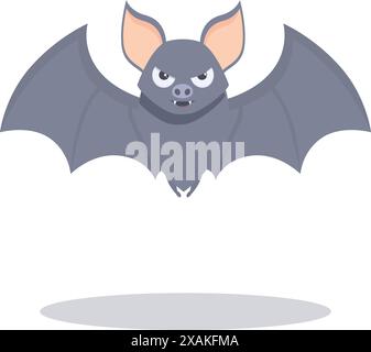 Cartoon bat character with big ears and fangs showing while spreading its wings Stock Vector