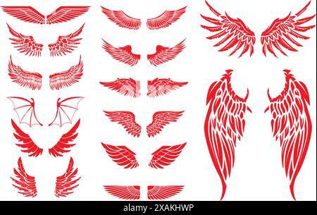 Big set of vector wings isolated on white background. Design elements for logo, label, badge, emblem, sign. Vintage vector element. Stock Vector