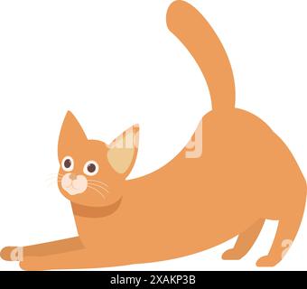 Cute ginger cat is happily stretching its back and looking up Stock Vector