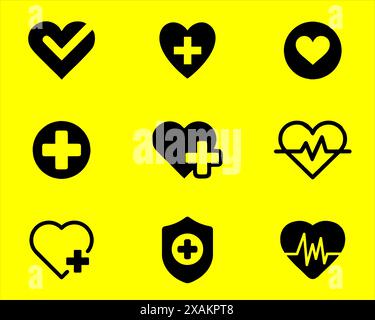 collection of various model of health icons in black. Stock Vector