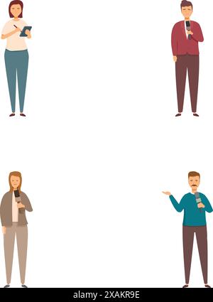 Collection of four cartoon business professionals using smartphones on a white background Stock Vector