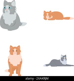 Set of four adorable illustrated cats, featuring different colors and poses, perfect for petthemed designs Stock Vector