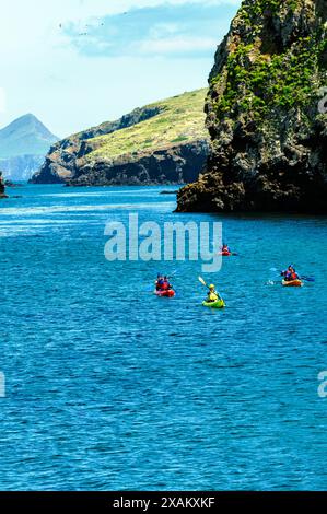 Kayakers off the coast of Santa Cruz Island; Channel Islands National Park; California; USA Stock Photo