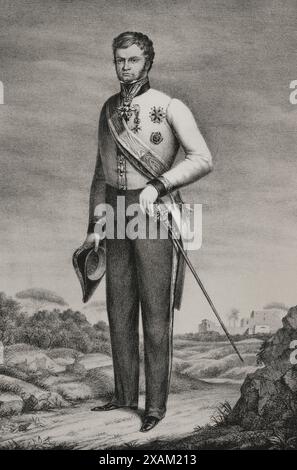 Leopold II (1797-1870). Grand Duke of Tuscany (1824-1859). Portrait. Drawing by M. Iglesias. Lithography by J. Donon. 'Reyes Contemporaneos' (Contemporary Kings). Volume II. Published in Madrid, 1852. Stock Photo