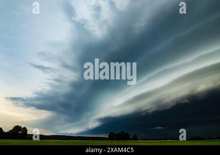 Supercell storm clouds with intense tropic rain. Lithuania Stock Photo