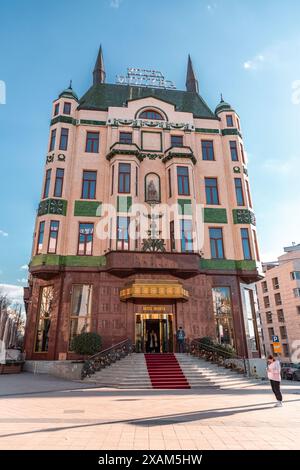 Belgrade, Serbia - 8 FEB 2024: Hotel Moskva is a four star hotel in Belgrade, one of the oldest hotels operating in Serbia, located in Terazije. Stock Photo