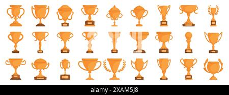 Set of various cartoon trophy cup illustrations, featuring different designs and styles, perfect for awards and achievements visuals. Stock Vector