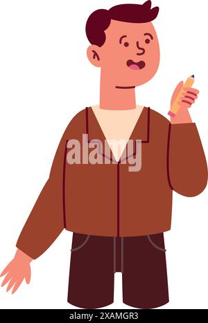 man holding pencil with left hand Stock Vector