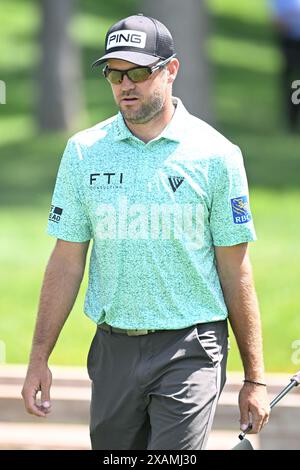 Dublin, Ohio, USA. 7th June, 2024. Cory Conners (CAN) approaches the 9th hole during the second round at the Memorial Tournament in Dublin, Ohio. Brent Clark/Cal Sport Media/Alamy Live News Stock Photo