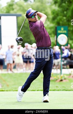 Dublin, Ohio, USA. 7th June, 2024. Rickie Fowler (USA) drives on the 15th hole during the second round at the Memorial Tournament in Dublin, Ohio. Brent Clark/Cal Sport Media/Alamy Live News Stock Photo