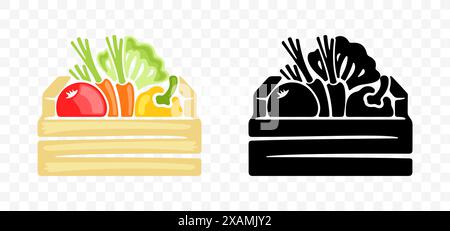 Wooden box with vegetables and fruits, graphic design. Food, meal, harvest and grocery, vector design and illustration Stock Vector