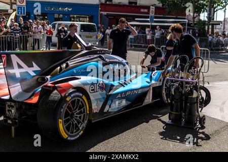 #35 Alpine Endurance Team (FRA) Alpine A424 (HY) - Paul-Loup Chatin (FRA) / Ferdinand Habsburg-Lothringen (AUT) / Charles Milesi (FRA) during the 92nd edition of the Le Mans 24 Hours, 4th round of the 2024 FIA WEC World Endurance Championship, Technical and Administrative Inspection (Pésage/Scrutineering), Place de la République, June 07 2024 in Le Mans, France. Photo Kristof Vermeulen/MPS Agency Credit MPS Agency/Alamy Live News Stock Photo