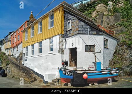UK, Cornwall, Mevagissey, East Wharf Cottages. Stock Photo