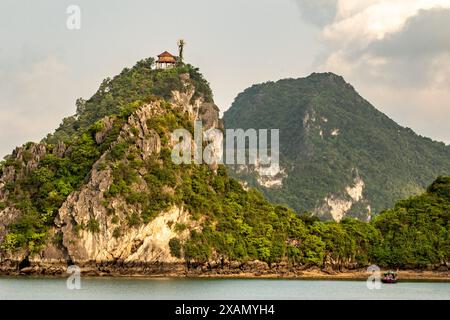 Stunning Ti Top Island in heart of the Alluring Long Bay, Vietnam. Astounding, Breathtaking, Compelling, Glorious, Intriguing, Incredible,Jaw-dropping Stock Photo