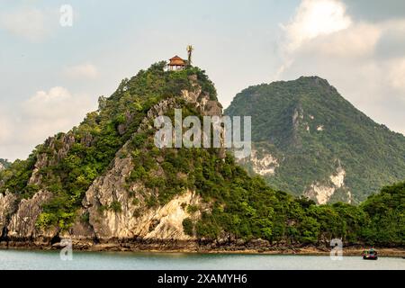 Stunning Ti Top Island in heart of the Alluring Long Bay, Vietnam. Astounding, Breathtaking, Compelling, Glorious, Intriguing, Incredible,Jaw-dropping Stock Photo